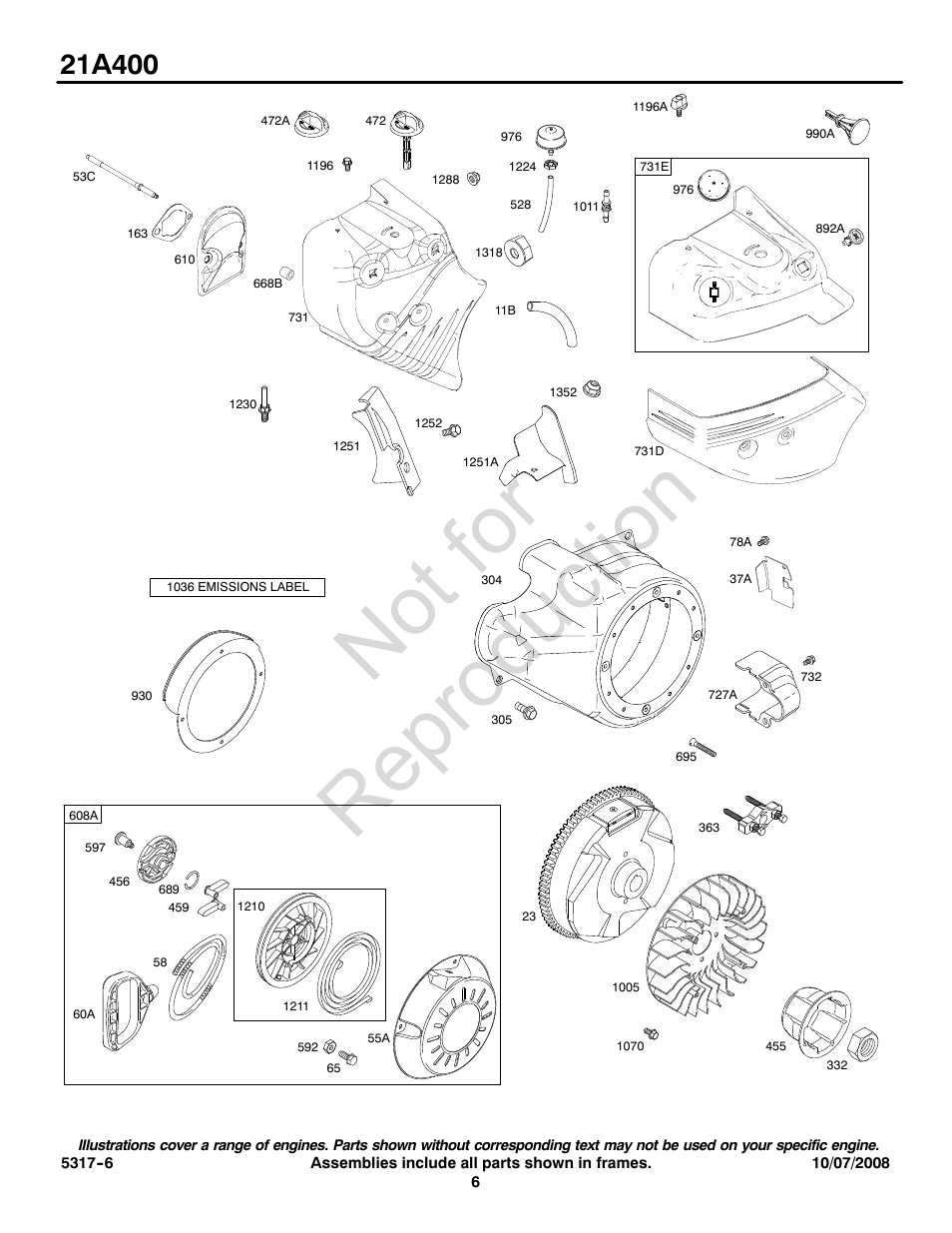 Not for reproduction | Briggs & Stratton 21A400 User Manual | Page 6 / 16