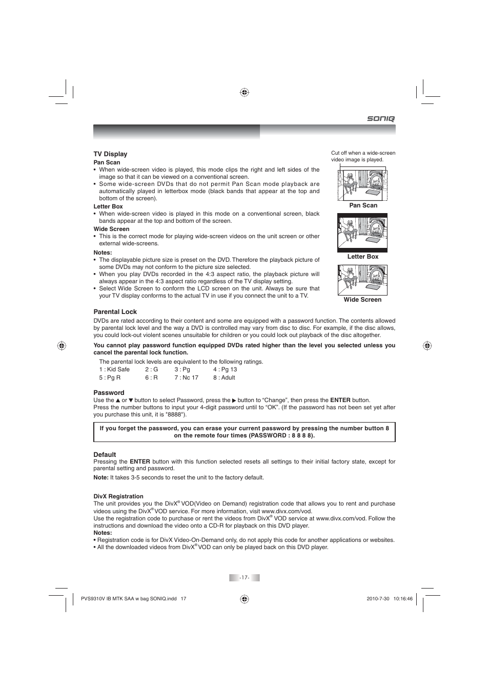 Customizing the function settings | SONIQ PD100 User Manual | Page 17 / 19