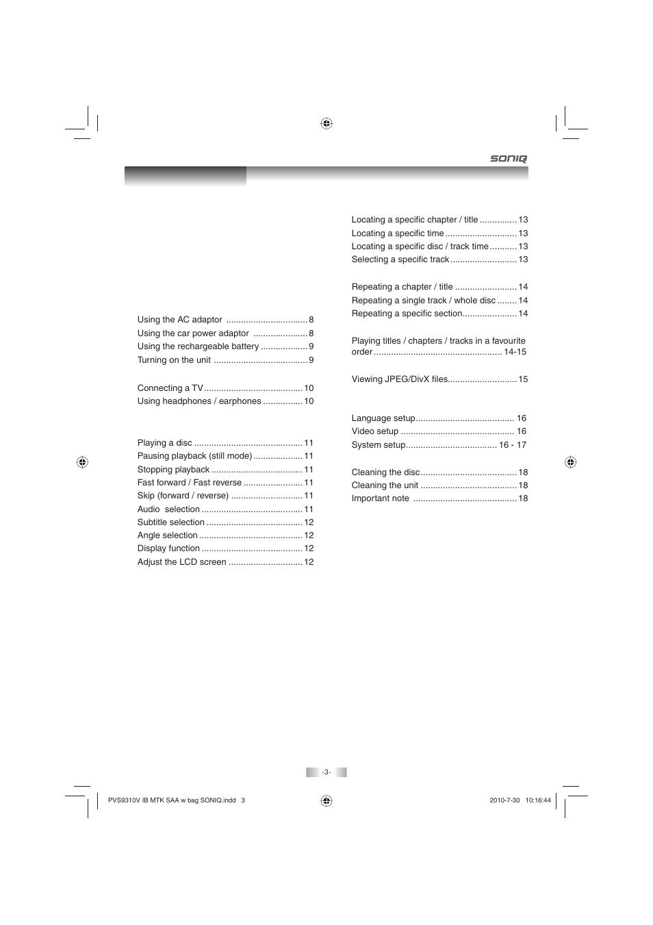 SONIQ PD100 User Manual | Page 3 / 19