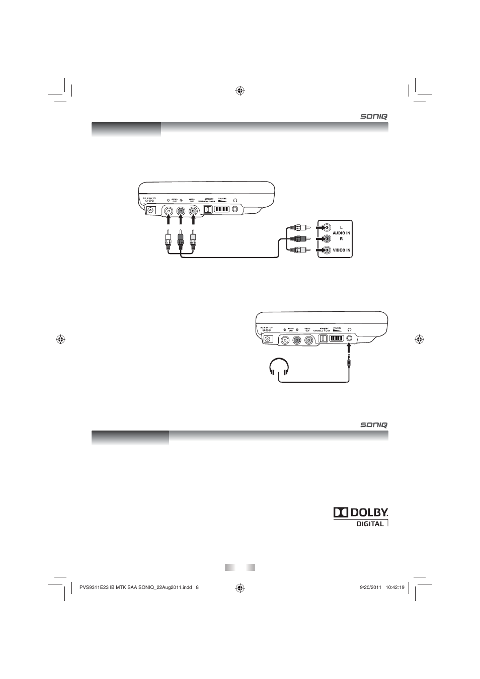 Connections sound system | SONIQ PD101 User Manual | Page 8 / 12