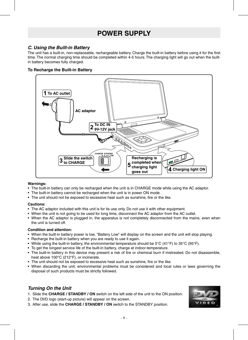 Power supply | SONIQ QMD110GB User Manual | Page 10 / 20