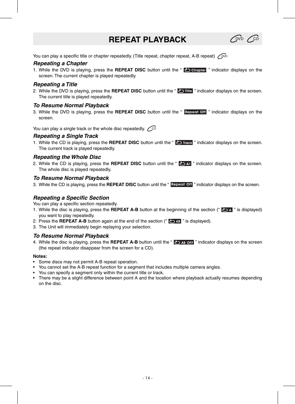 Repeat playback | SONIQ QMD110GB User Manual | Page 15 / 20