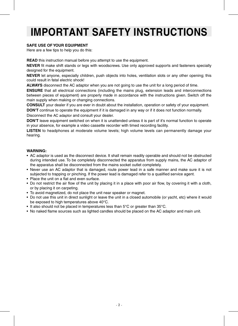 Important safety instructions | SONIQ QMD110GB User Manual | Page 3 / 20