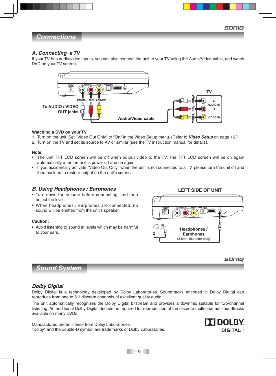 Connections sound system | SONIQ QMD71B User Manual | Page 10 / 19