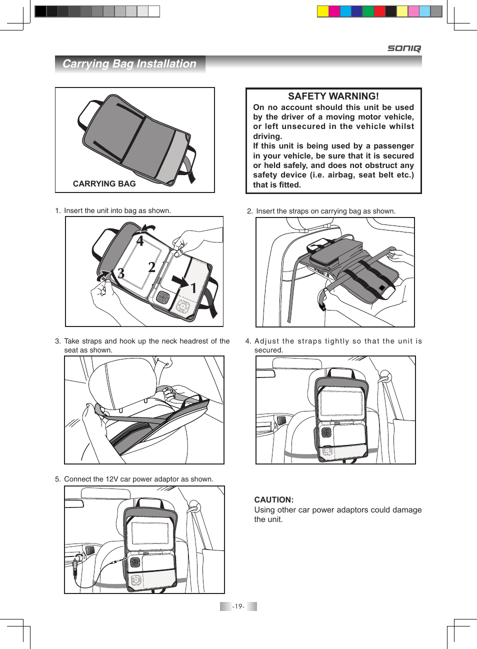 Carrying bag installation | SONIQ QMD71B User Manual | Page 19 / 19