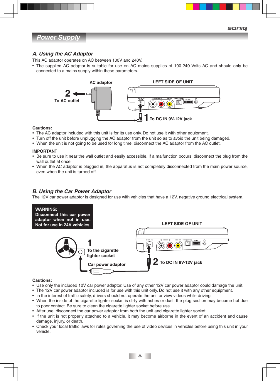 Power supply | SONIQ QMD71B User Manual | Page 8 / 19