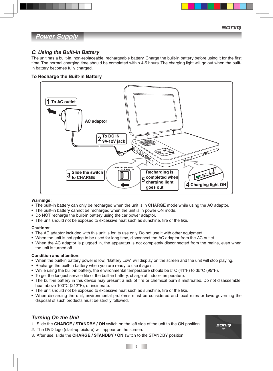 Power supply | SONIQ QMD71B User Manual | Page 9 / 19