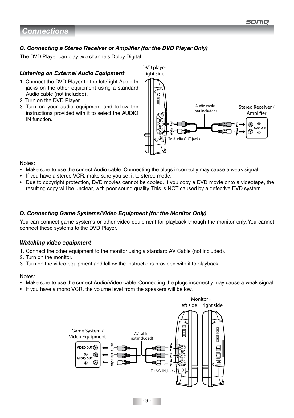 Connections | SONIQ QMD78DS User Manual | Page 10 / 24
