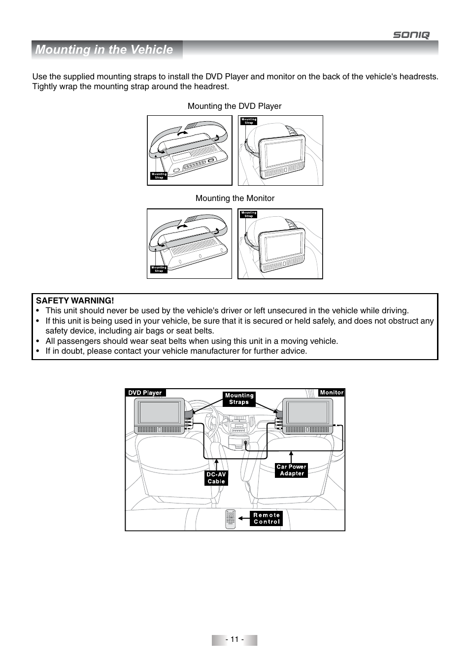Mounting in the vehicle | SONIQ QMD78DS User Manual | Page 12 / 24