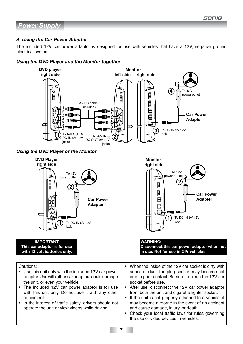 Power supply | SONIQ QMD78DS User Manual | Page 8 / 24