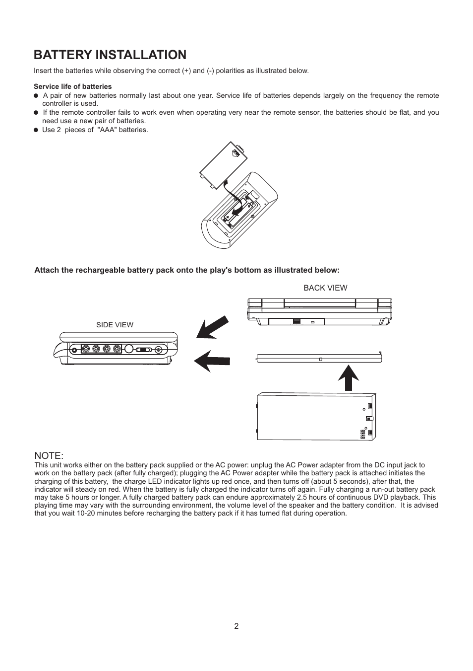 Battery installation | SONIQ QMD90B User Manual | Page 3 / 12