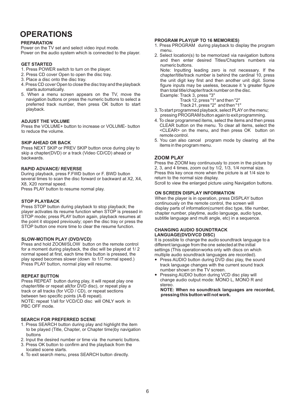 Operations | SONIQ QMD90B User Manual | Page 7 / 12