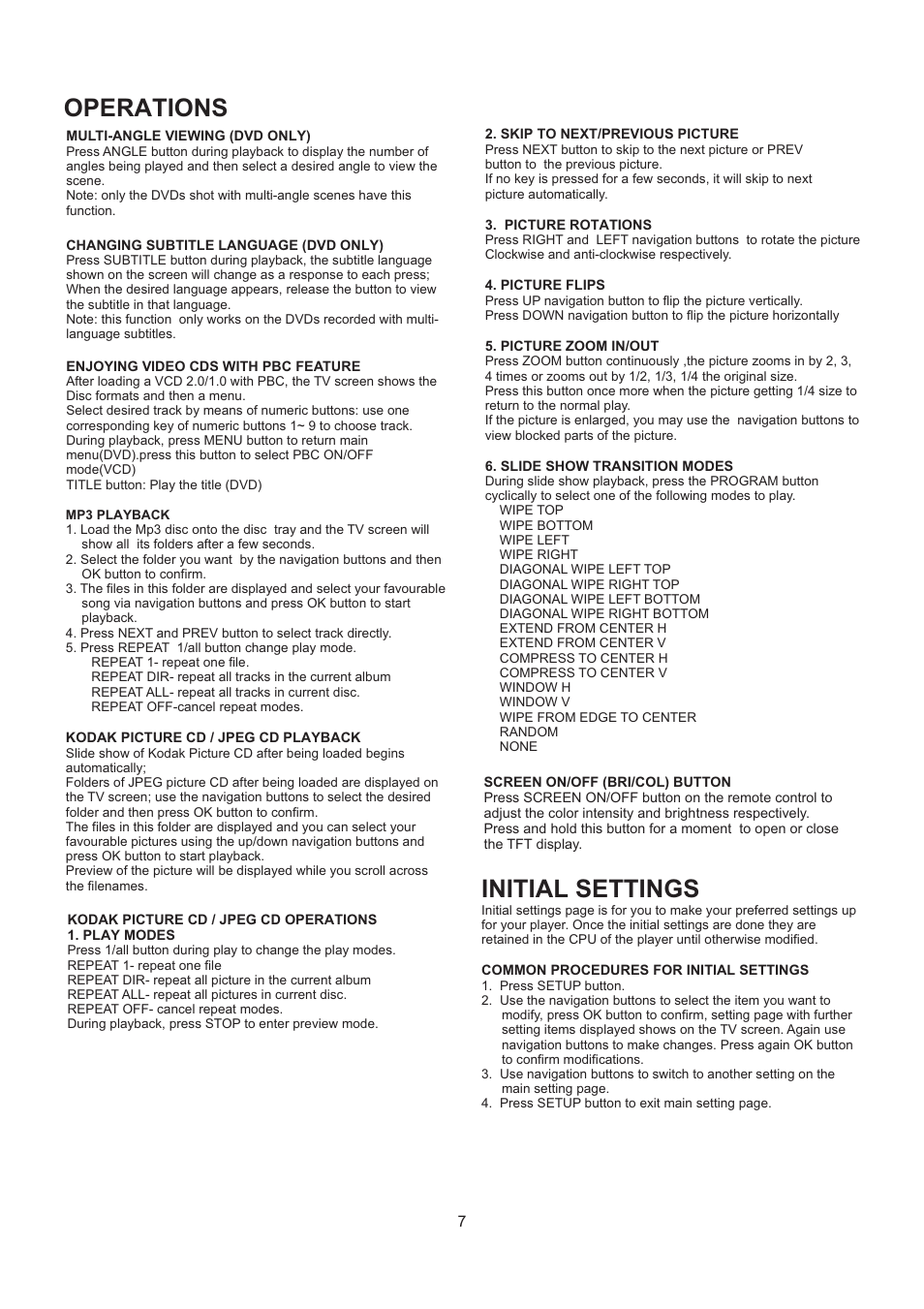 Operations, Initial settings | SONIQ QMD90B User Manual | Page 8 / 12