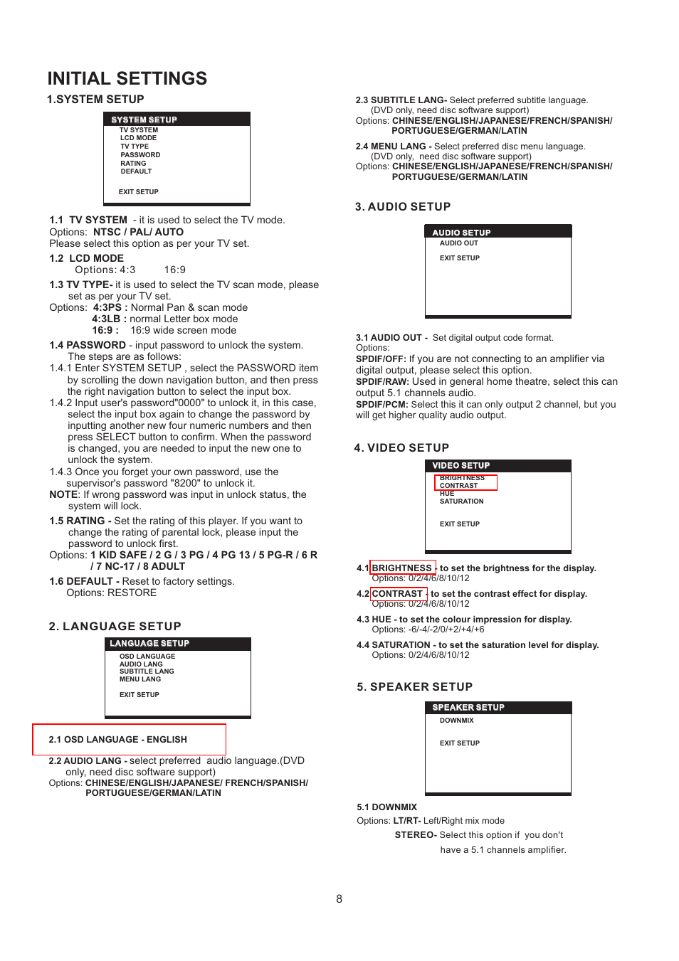 Initial settings | SONIQ QMD90B User Manual | Page 9 / 12