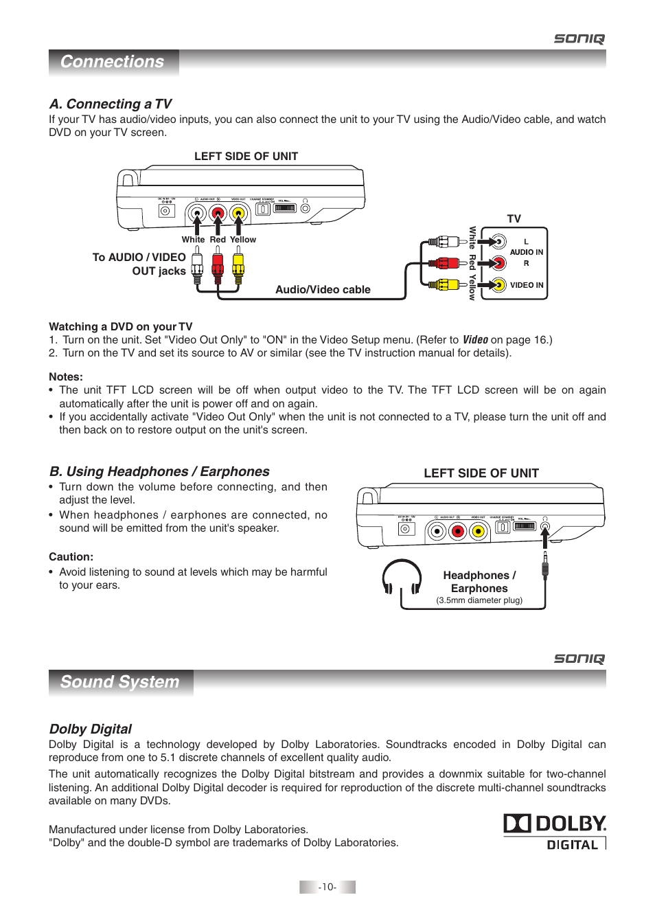 Connections sound system | SONIQ QMD93B User Manual | Page 11 / 21