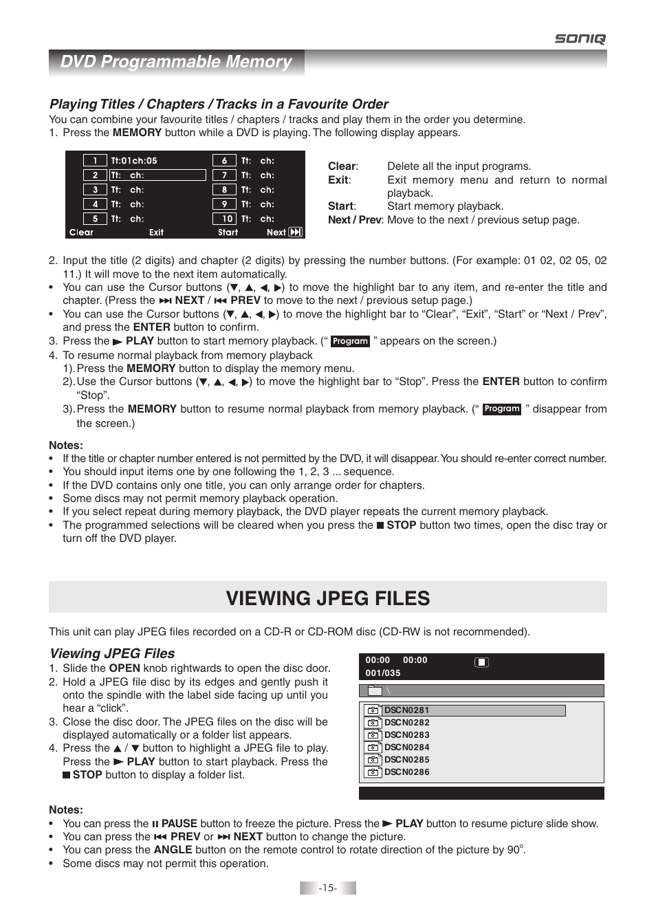 Viewing jpeg files | SONIQ QMD93B User Manual | Page 16 / 21