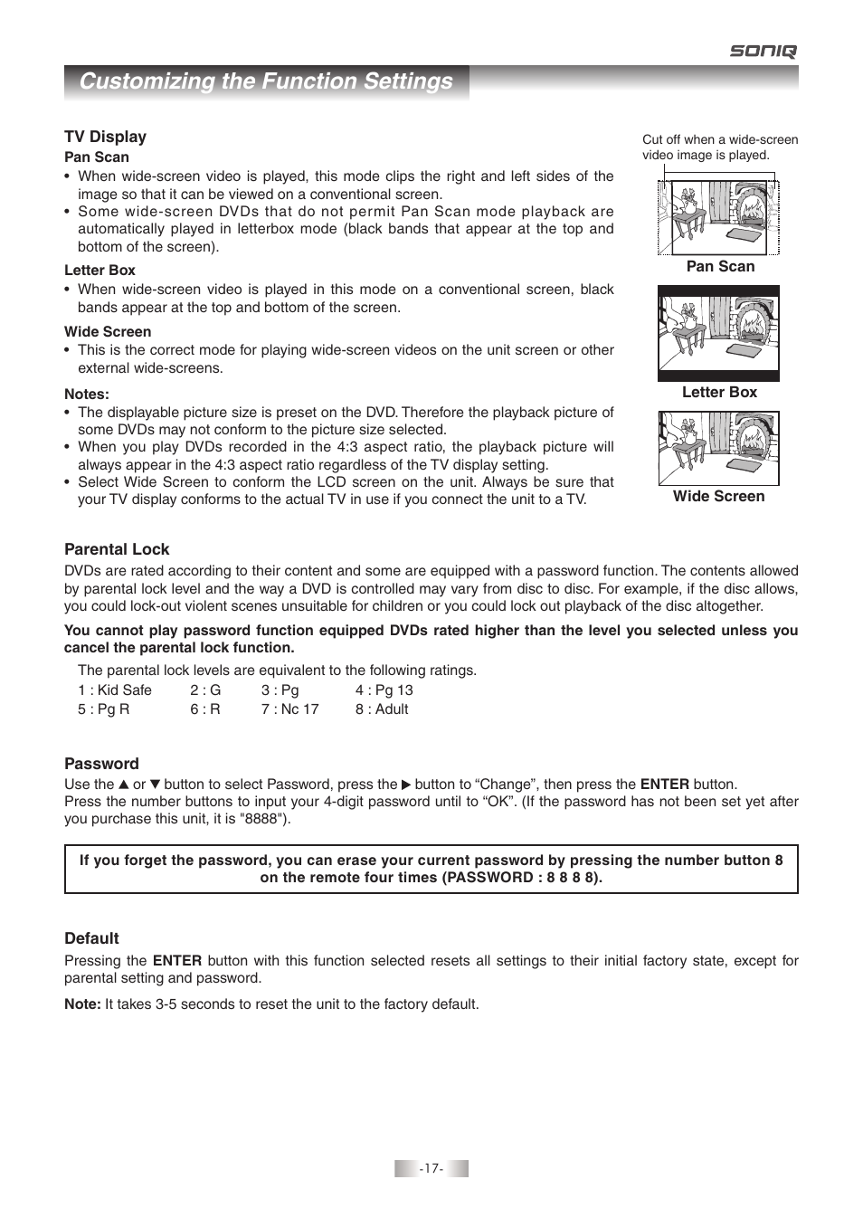 Customizing the function settings | SONIQ QMD93B User Manual | Page 18 / 21