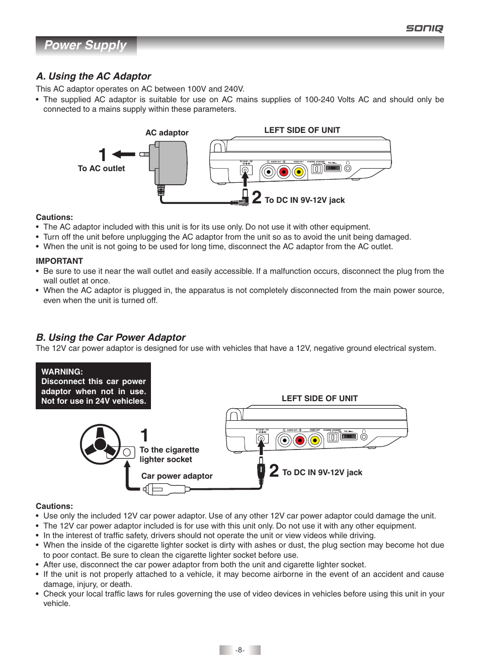 Power supply | SONIQ QMD93B User Manual | Page 9 / 21