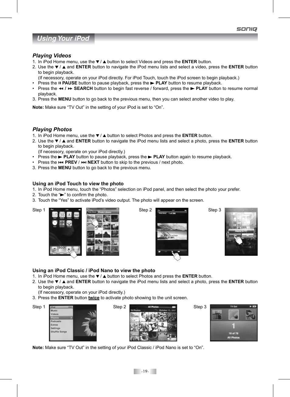 Using your ipod | SONIQ QMI92GB User Manual | Page 20 / 24