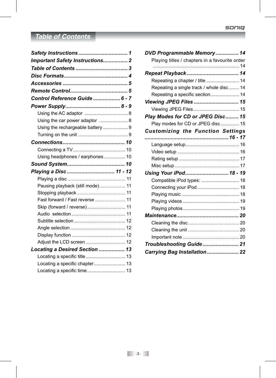 SONIQ QMI92GB User Manual | Page 4 / 24