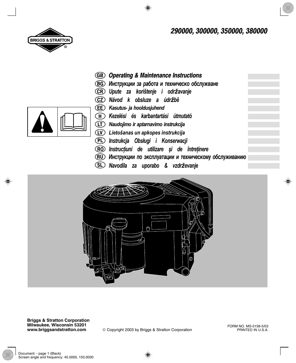 Briggs & Stratton MS-5158-5/03 User Manual | 10 pages