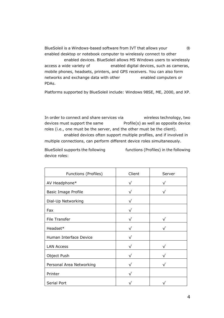 1 introduction to bluesoleil, 1 bluetooth functions | SONIQ QMR10AR User Manual | Page 4 / 40