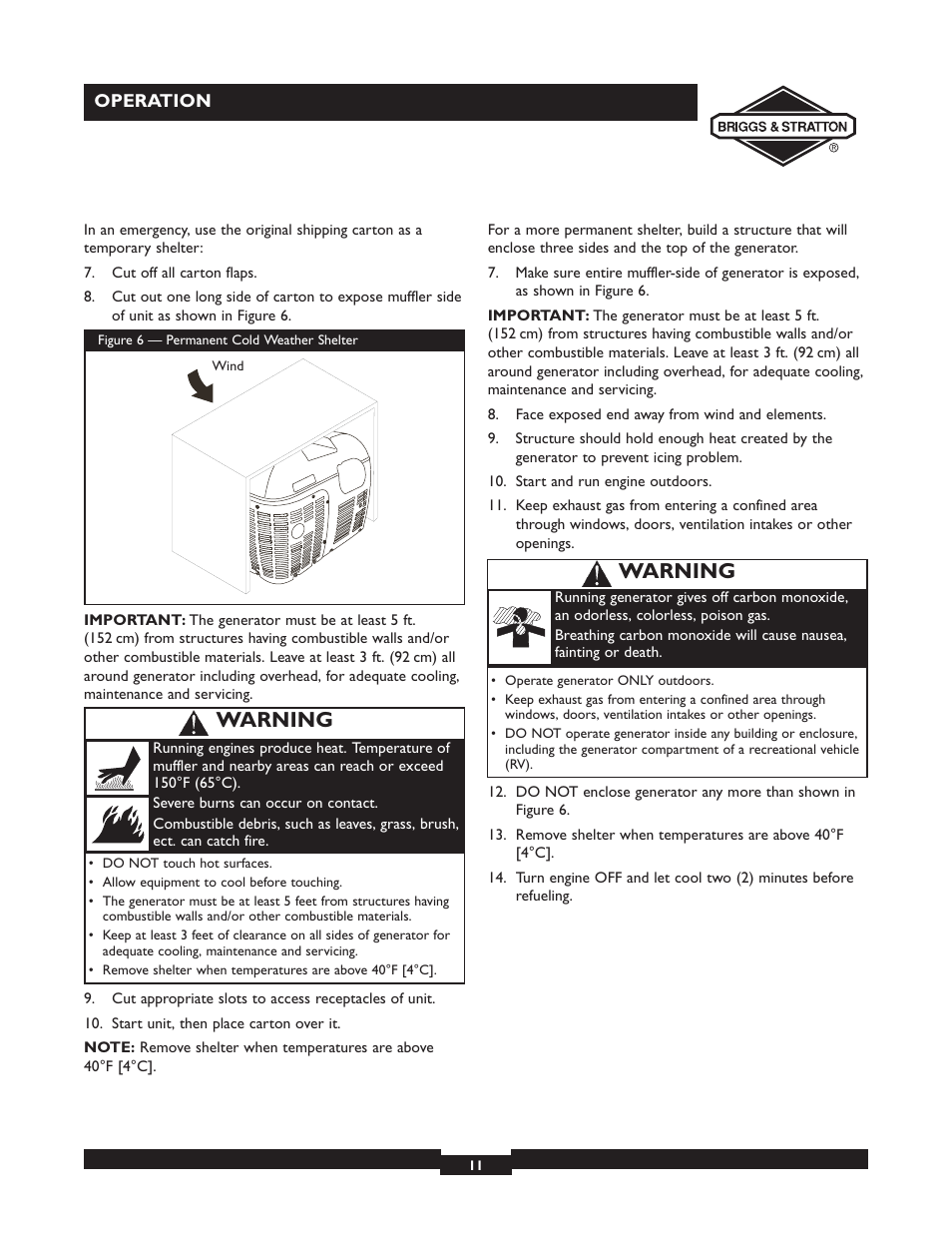 Warning | Briggs & Stratton 01532-4 User Manual | Page 11 / 48