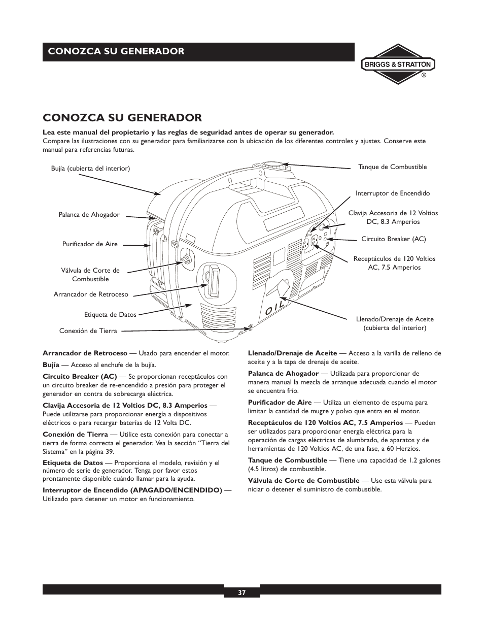 Conozca su generador | Briggs & Stratton 01532-4 User Manual | Page 37 / 48