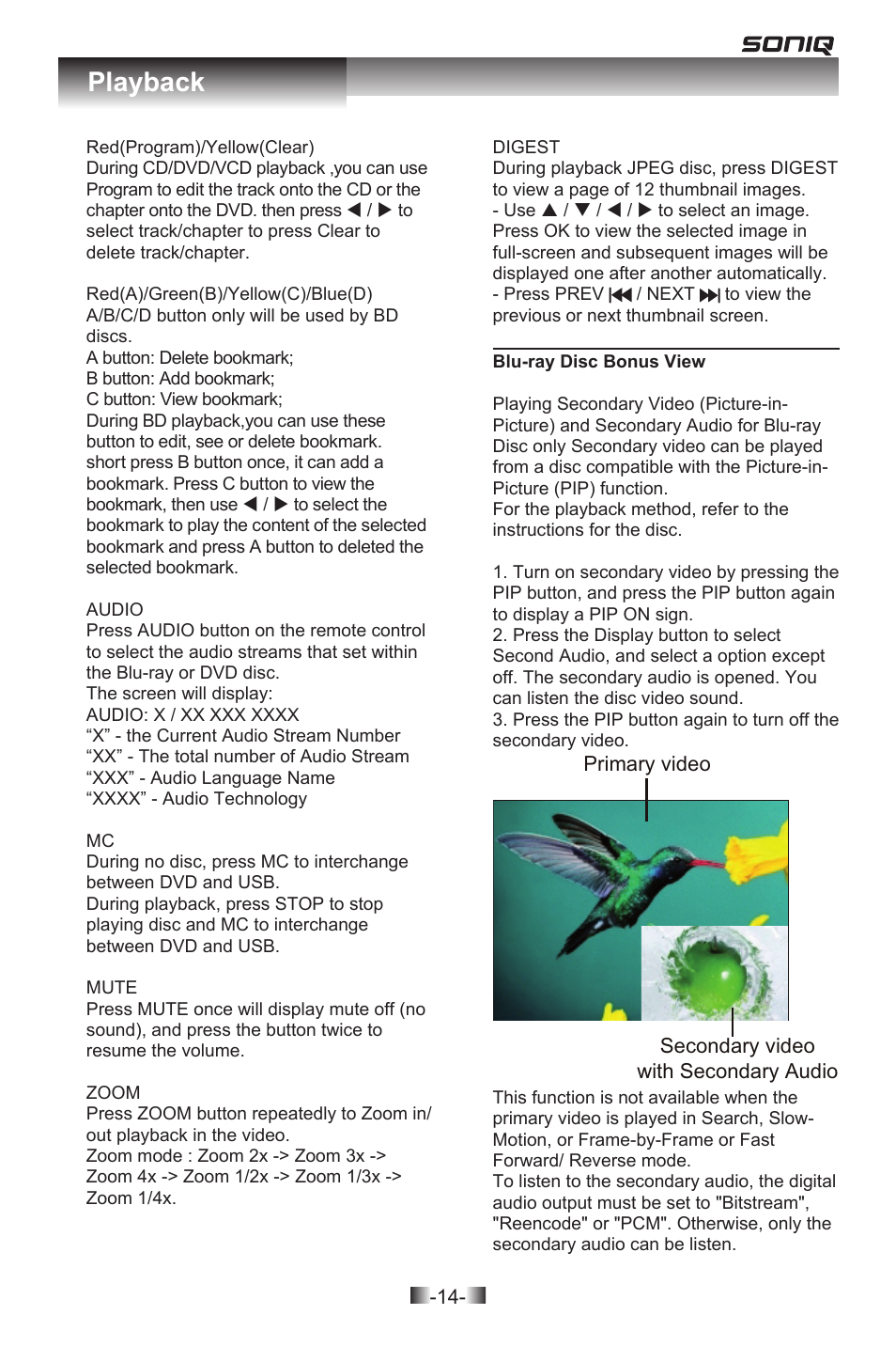Playback | SONIQ QPB302B User Manual | Page 14 / 26