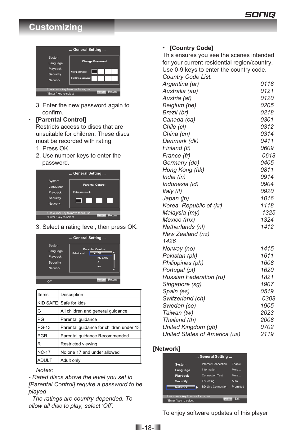 Customizing | SONIQ QPB302B User Manual | Page 18 / 26