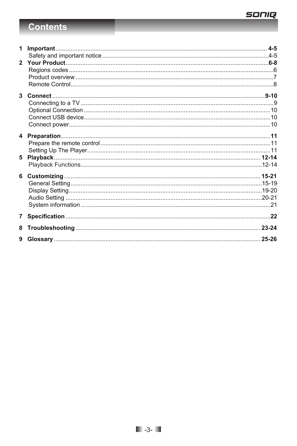 SONIQ QPB302B User Manual | Page 3 / 26