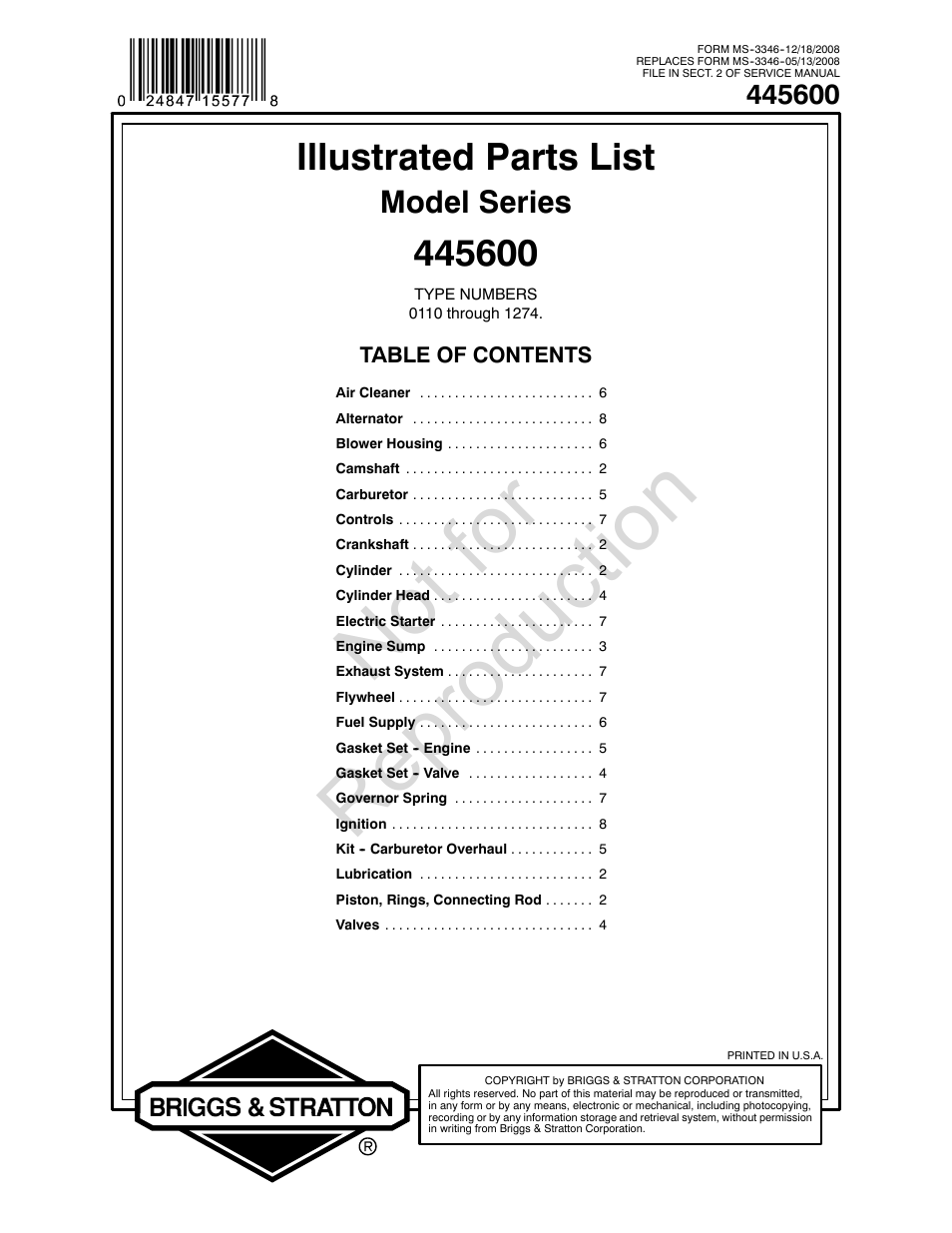 Briggs & Stratton 445600 User Manual | 16 pages