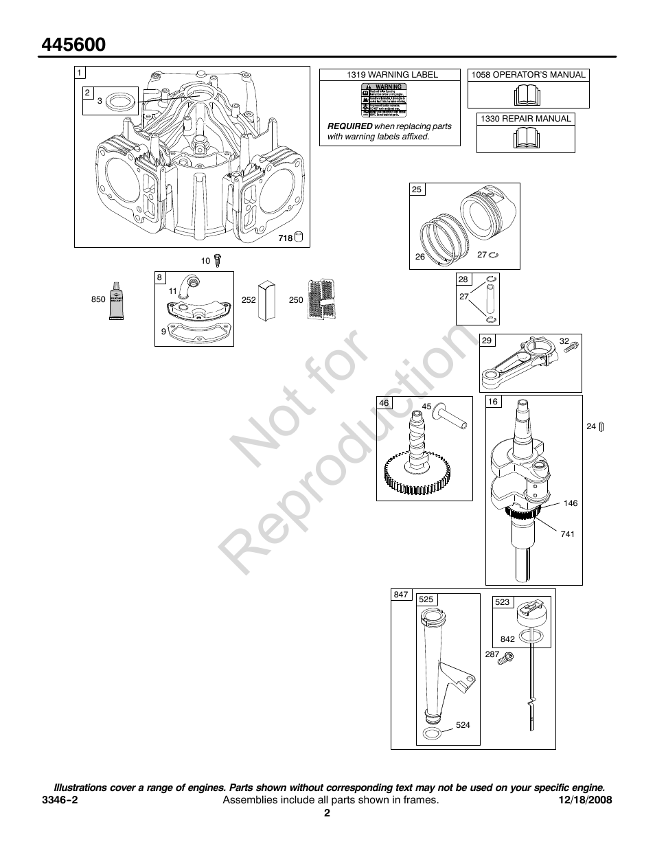 Not for reproduction | Briggs & Stratton 445600 User Manual | Page 2 / 16