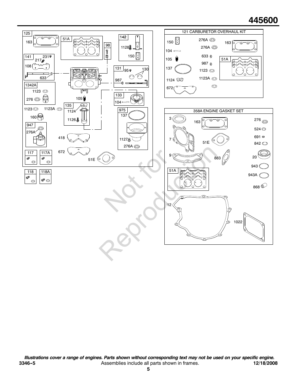 Not for reproduction | Briggs & Stratton 445600 User Manual | Page 5 / 16