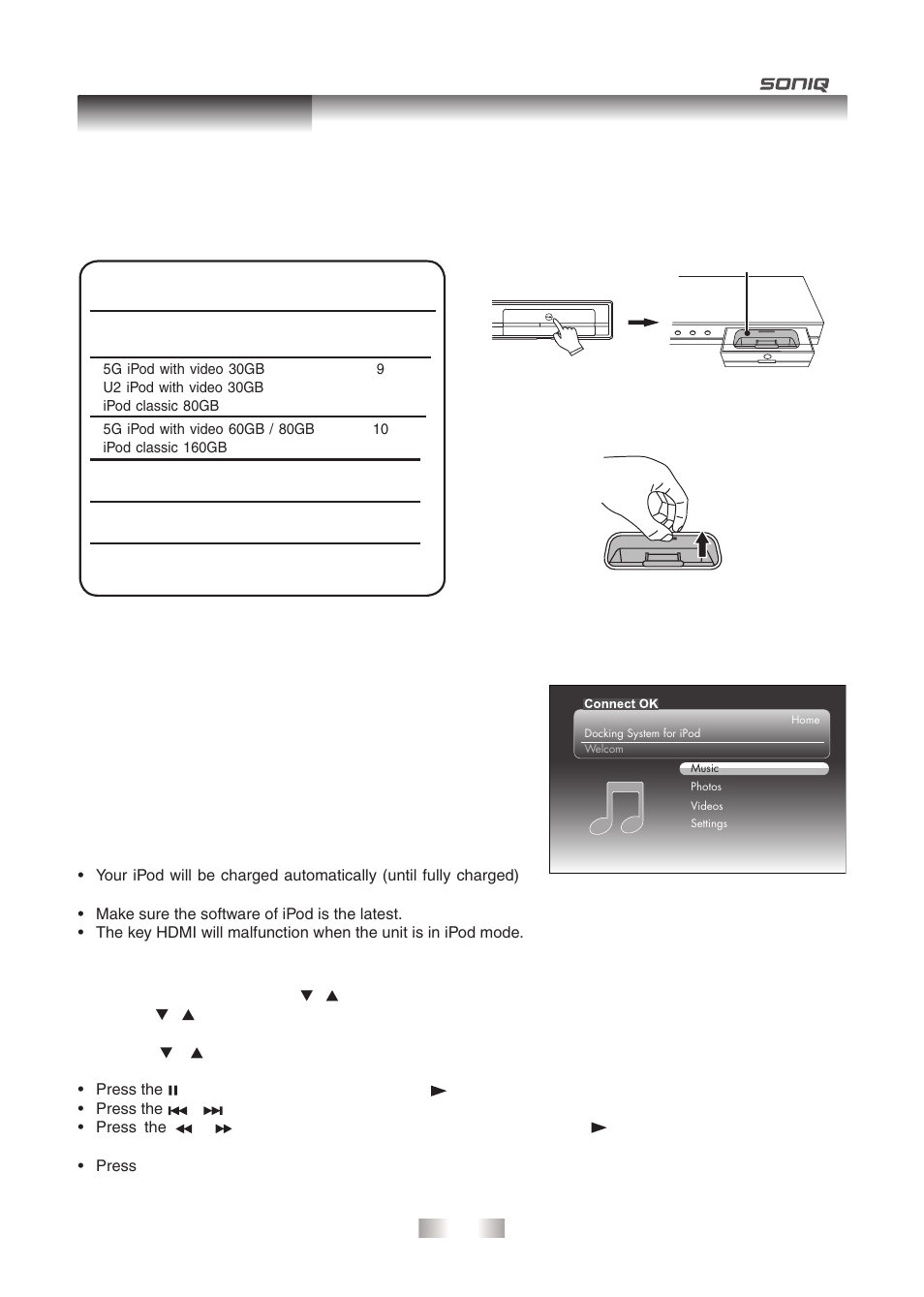 Ipod features | SONIQ QPI600B User Manual | Page 17 / 24