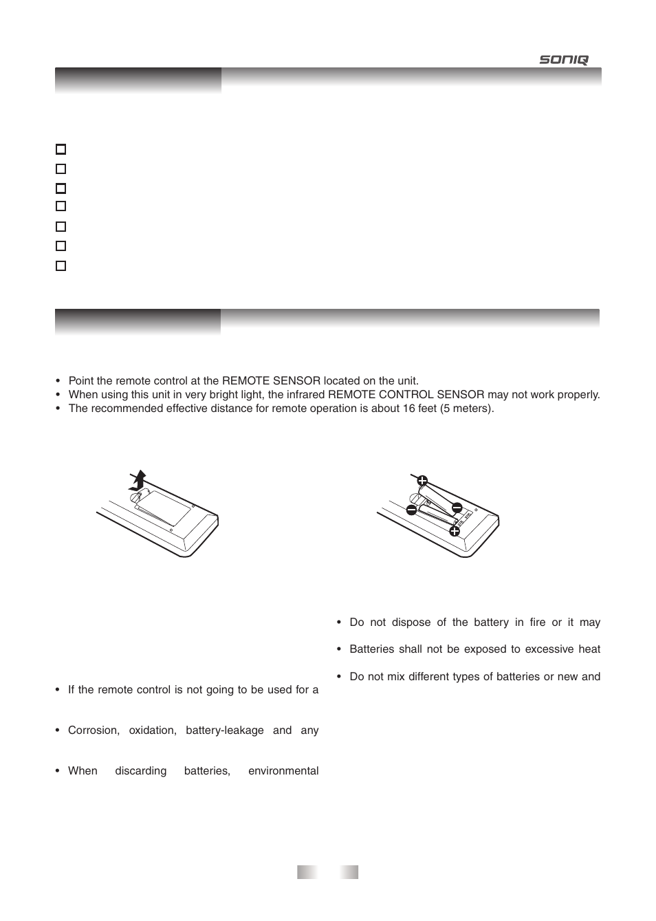 Accessories, Remote control | SONIQ QPI600B User Manual | Page 6 / 24