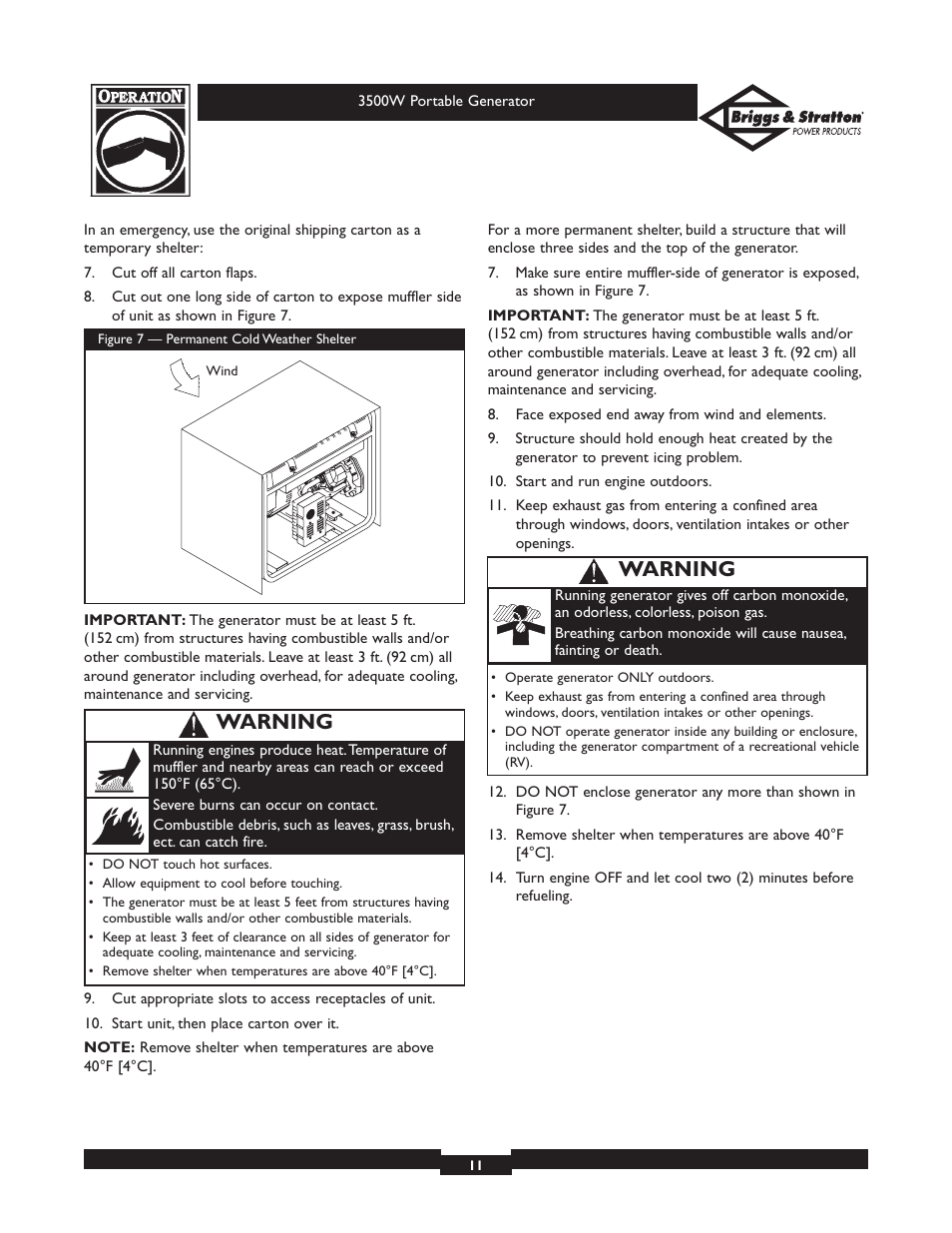 Warning | Briggs & Stratton ELITE SERIES 30208 User Manual | Page 11 / 32