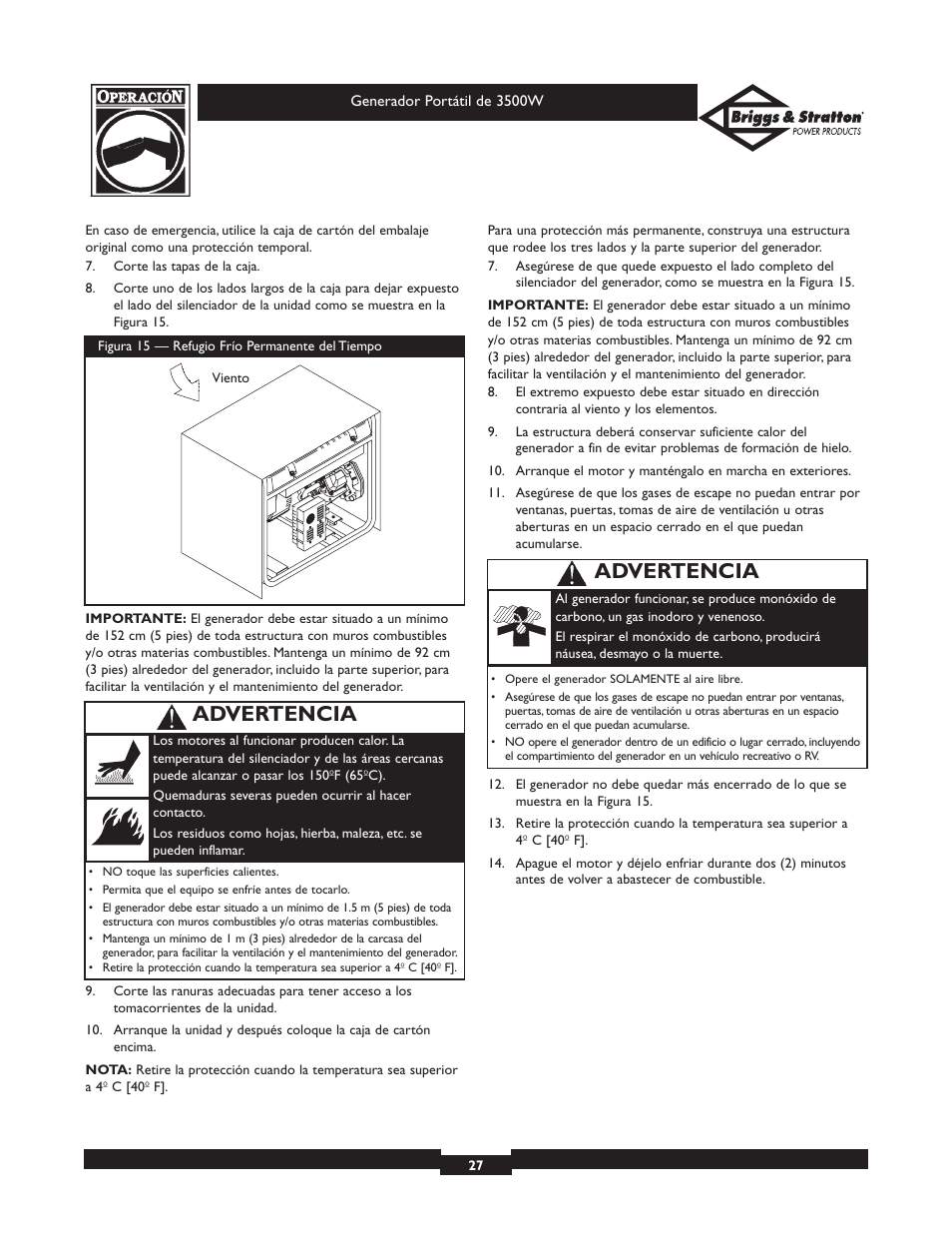 Advertencia | Briggs & Stratton ELITE SERIES 30208 User Manual | Page 27 / 32