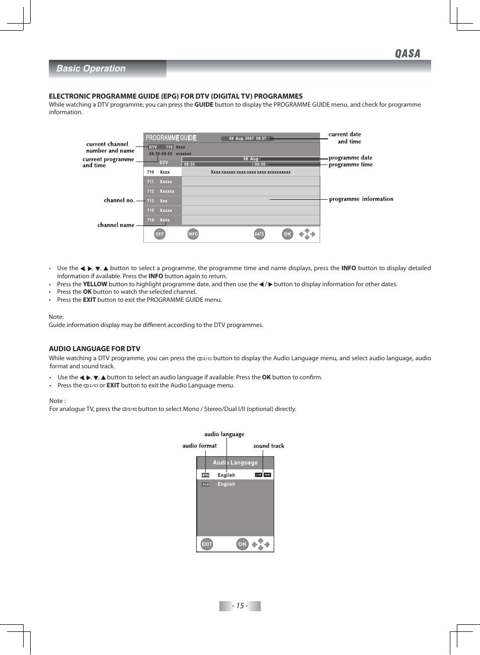 Basic operation | SONIQ QSP425T User Manual | Page 16 / 23