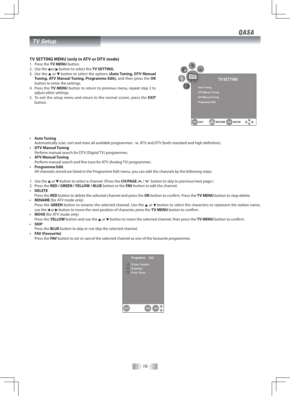 Tv setup | SONIQ QSP425T User Manual | Page 17 / 23