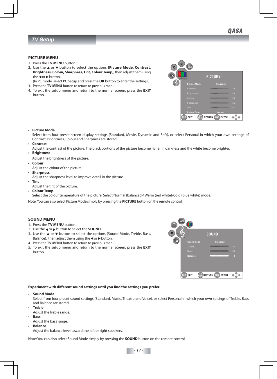 Tv setup | SONIQ QSP425T User Manual | Page 18 / 23
