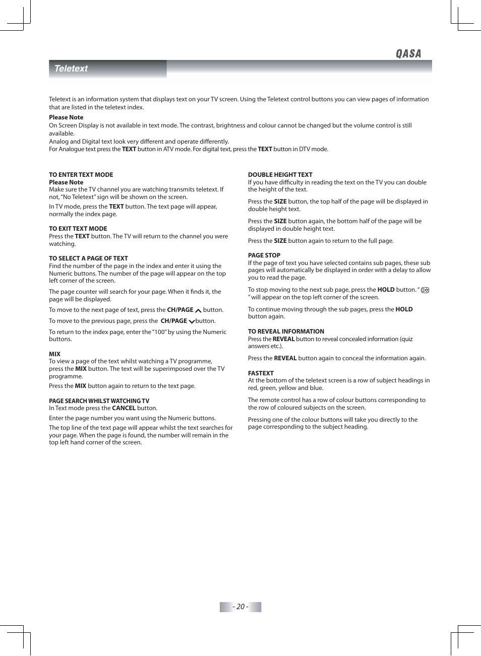 Teletext | SONIQ QSP425T User Manual | Page 21 / 23