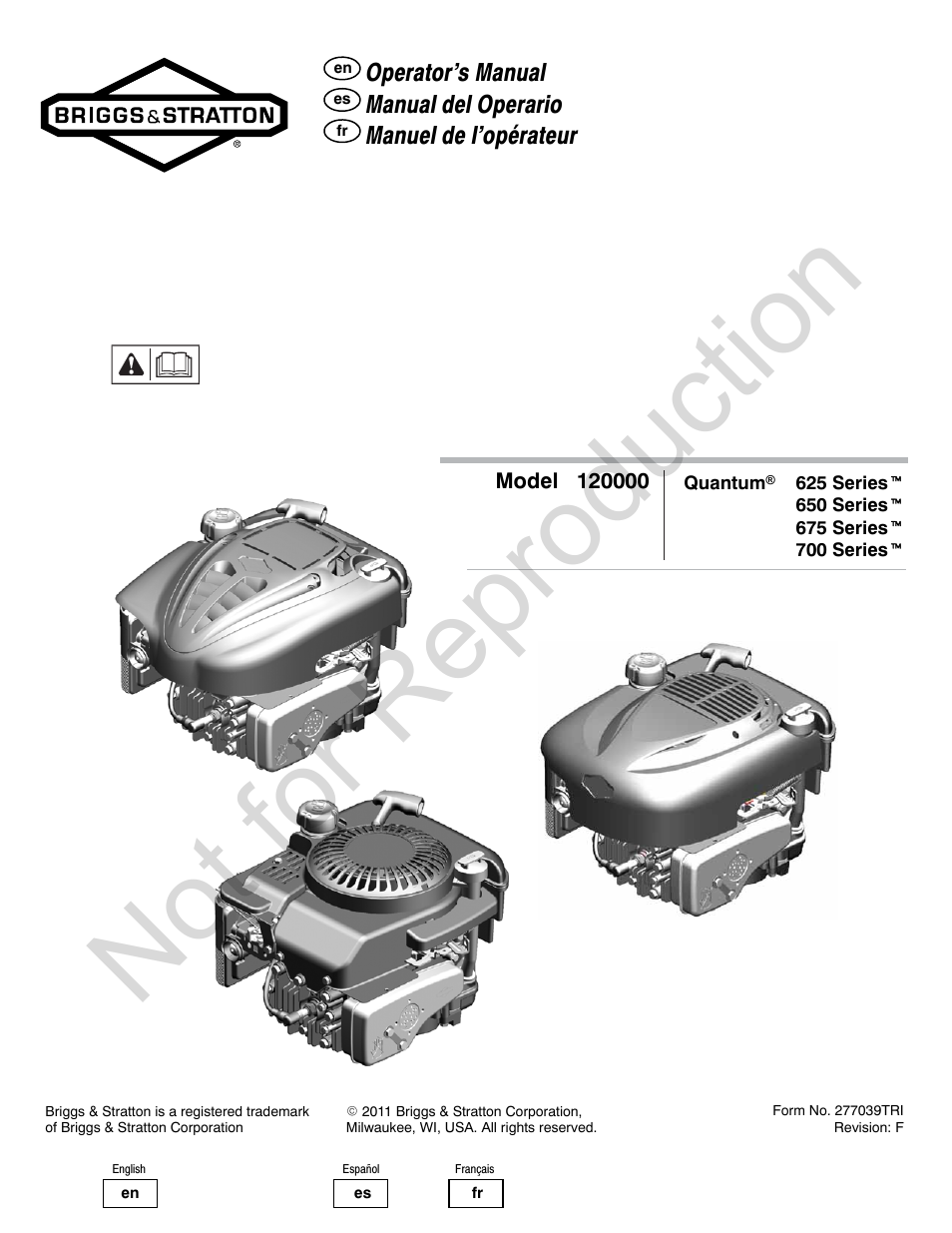 Briggs & Stratton QUANTUM 120000 User Manual | 28 pages