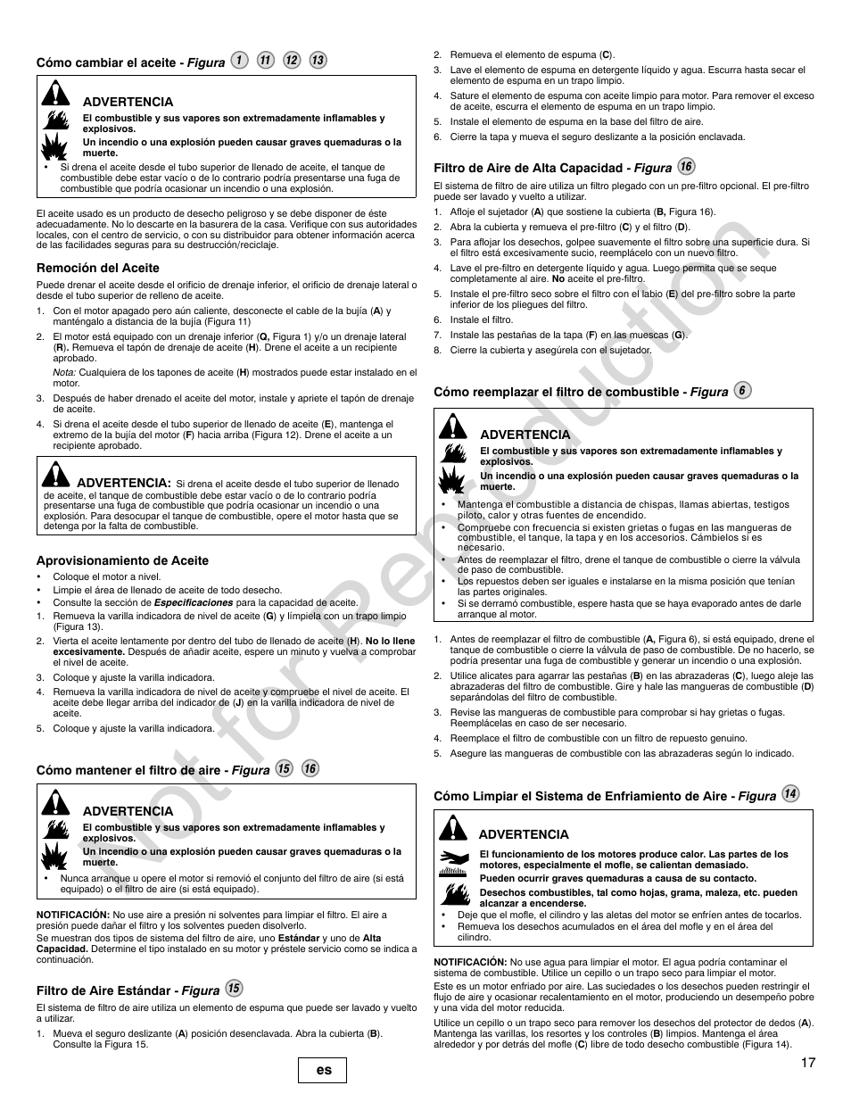 Not for reproduction, 17 es | Briggs & Stratton QUANTUM 120000 User Manual | Page 17 / 28