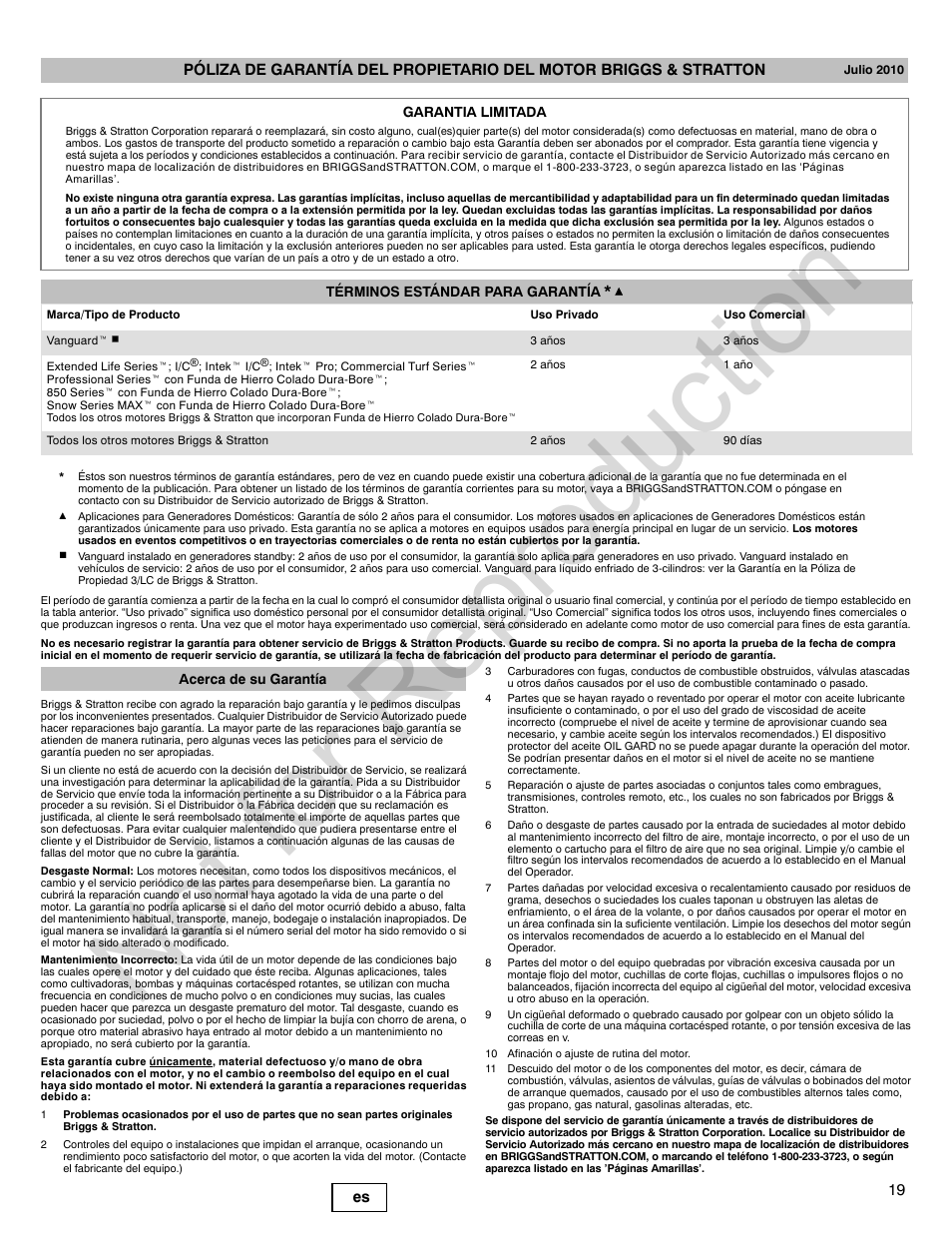 Not for reproduction | Briggs & Stratton QUANTUM 120000 User Manual | Page 19 / 28
