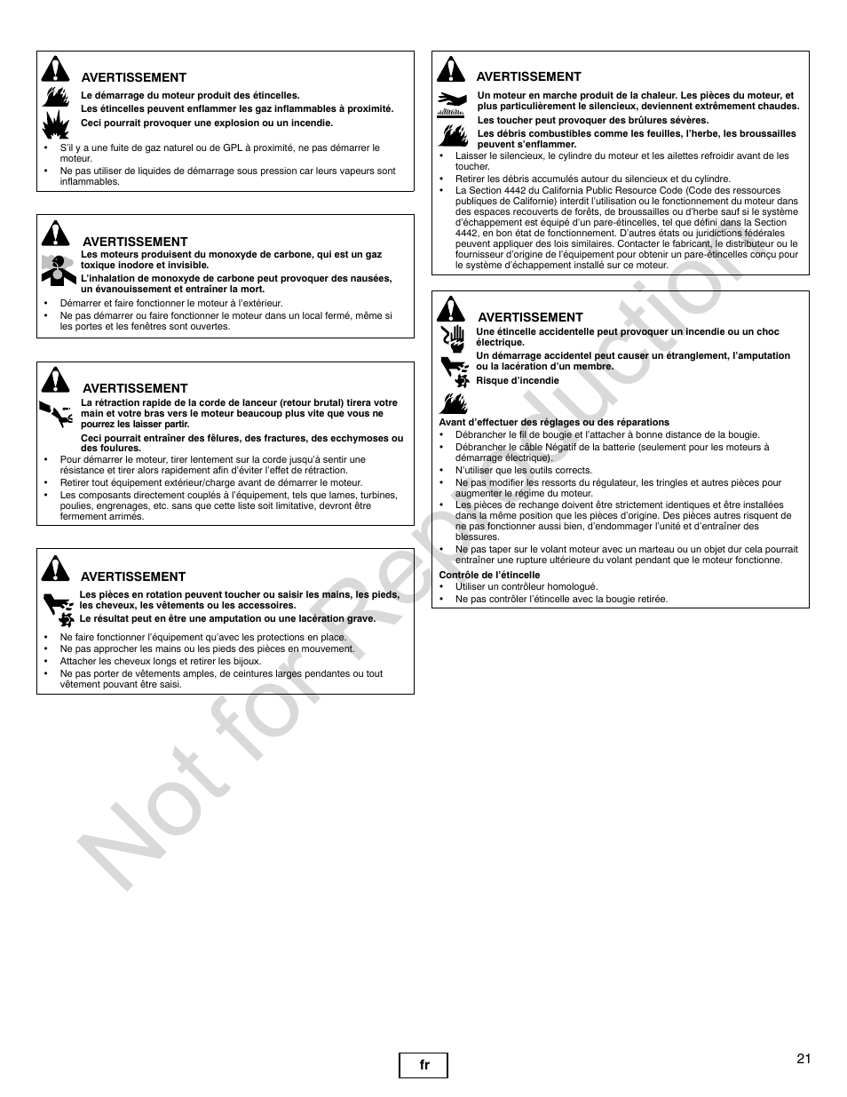 Not for reproduction, 21 fr | Briggs & Stratton QUANTUM 120000 User Manual | Page 21 / 28