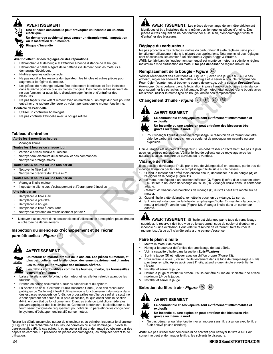 Not for reproduction | Briggs & Stratton QUANTUM 120000 User Manual | Page 24 / 28