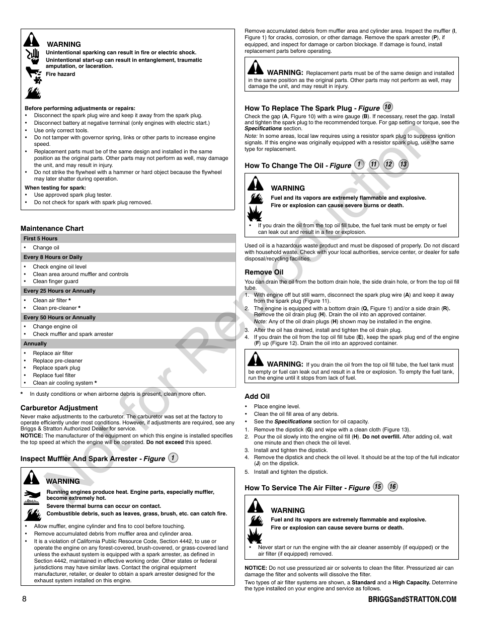 Not for reproduction | Briggs & Stratton QUANTUM 120000 User Manual | Page 8 / 28