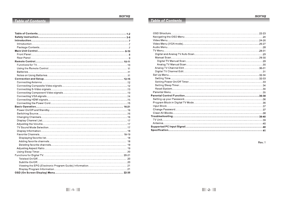 SONIQ QV172LT User Manual | 21 pages