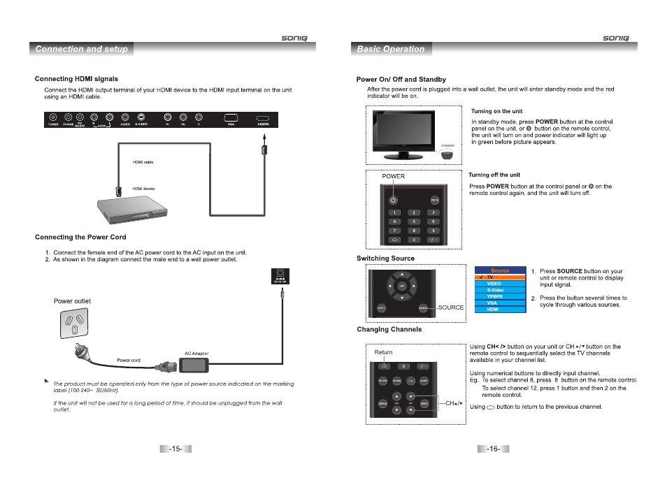 Standby | SONIQ QV172LT User Manual | Page 8 / 21